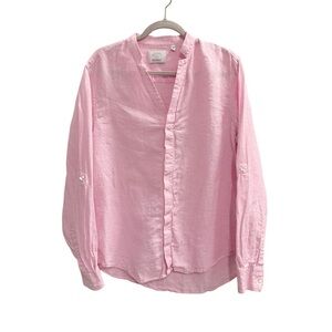 MURANO Baird McNutt Linen Long Sleeve Button Down Shirt Pink Size Medium